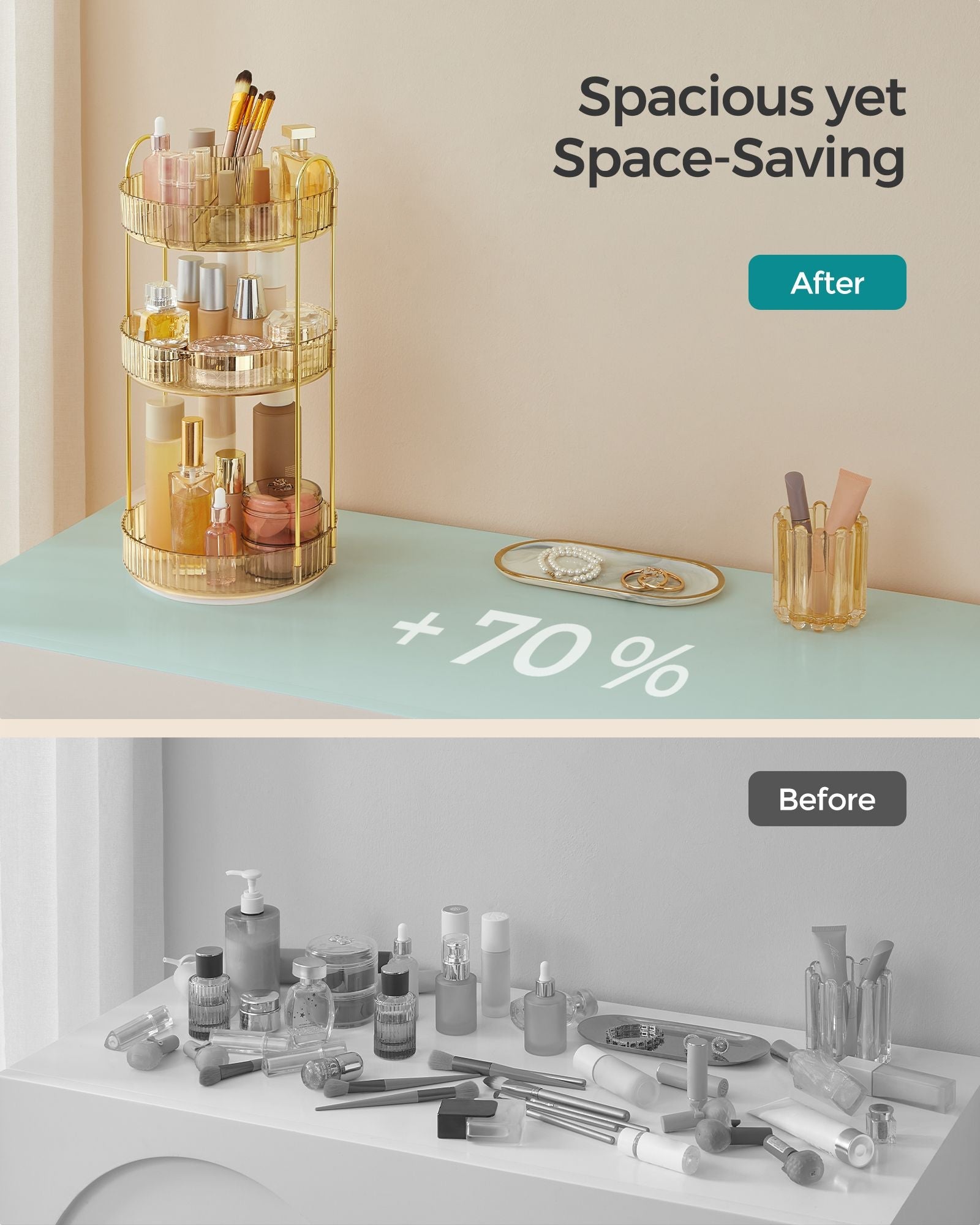 Rotating Makeup Organiser – Plastic – Round – Customisable 3-Tier Design