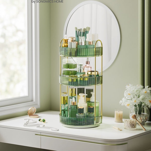 3-Tier Rotating Makeup Organiser – Plastic – Pale Green – Customisable Design