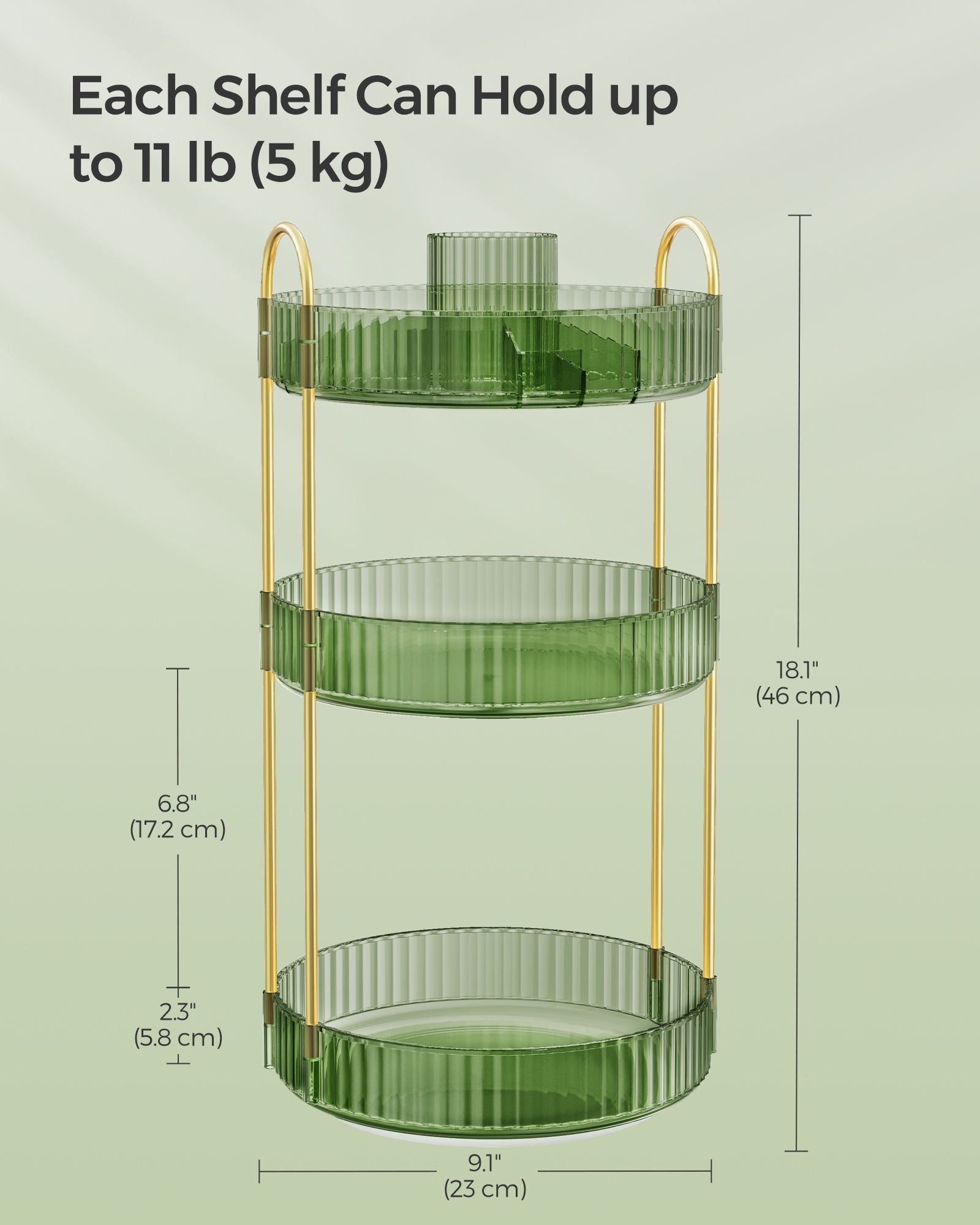 3-Tier Rotating Makeup Organiser – Plastic – Pale Green – Customisable Design