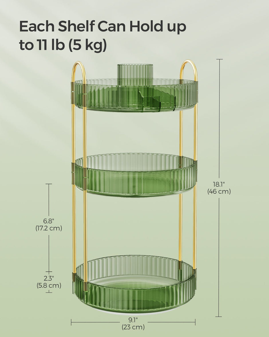 3-Tier Rotating Makeup Organiser – Plastic – Pale Green – Customisable Design