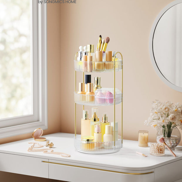 3-Tier Round Rotating Makeup Organiser – Acrylic – Transparent – Customisable