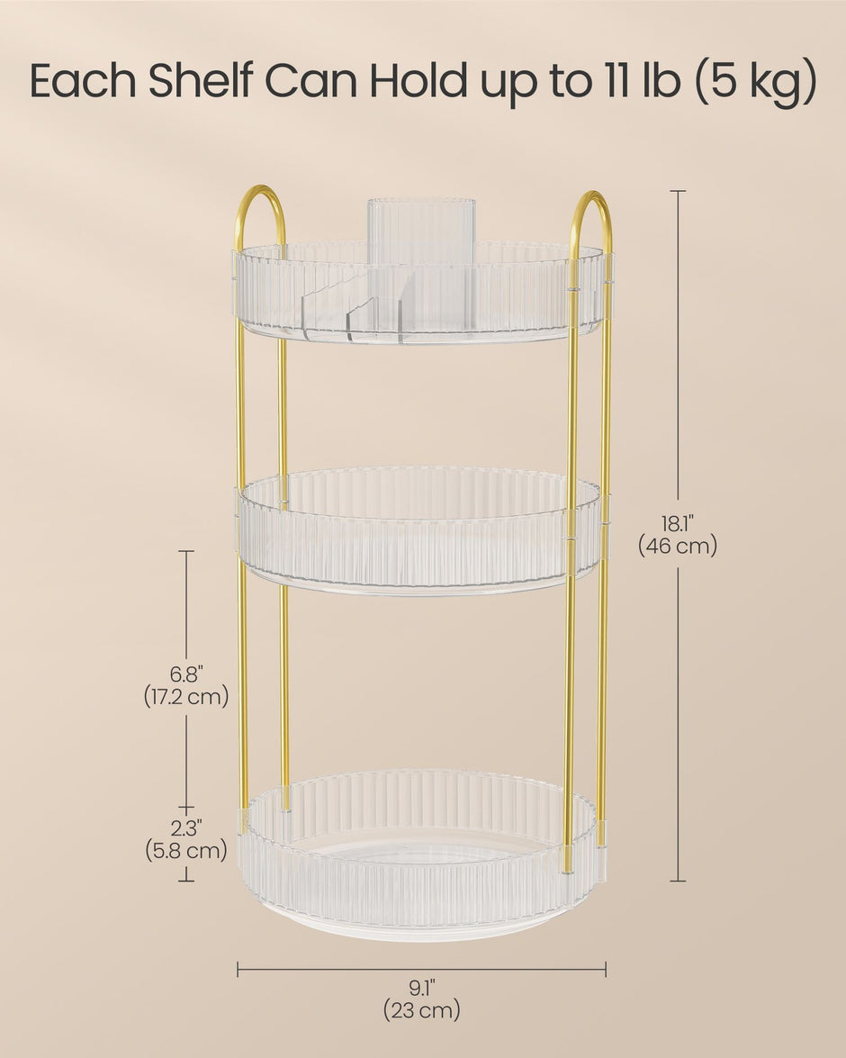3-Tier Round Rotating Makeup Organiser – Acrylic – Transparent – Customisable