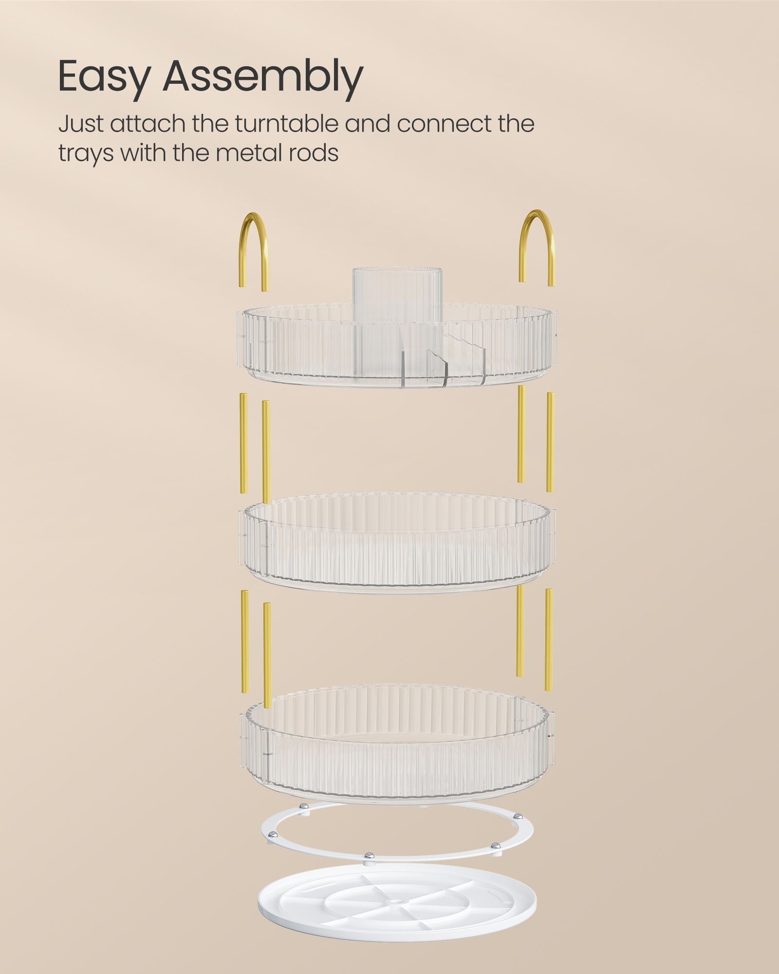 3-Tier Round Rotating Makeup Organiser – Acrylic – Transparent – Customisable