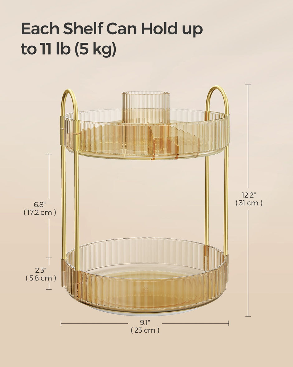 Rotating Makeup Organiser – Metal – Champagne Gold – Customisable 2-Tier Design
