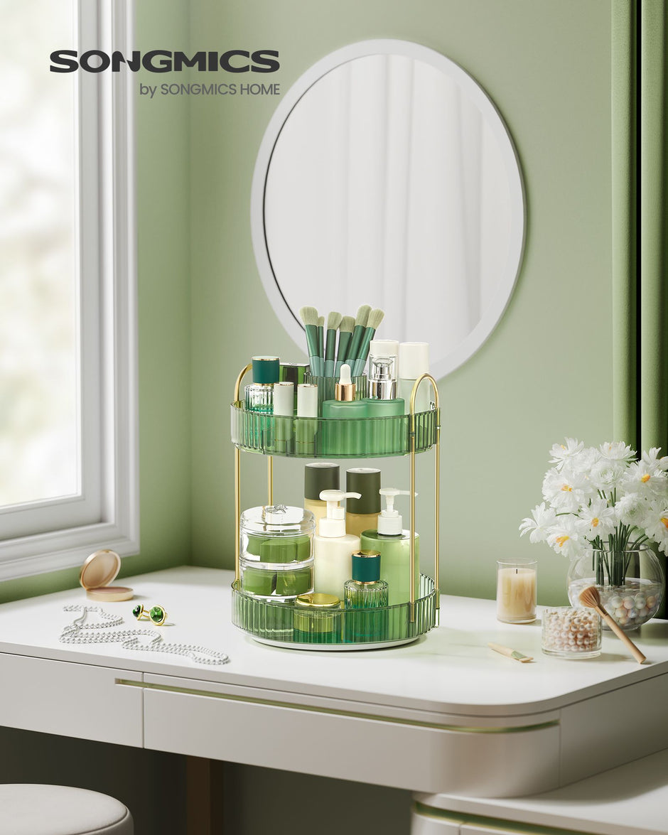 Rotating Makeup Organiser – Plastic – Pale Green – Customisable 2-Tier Design