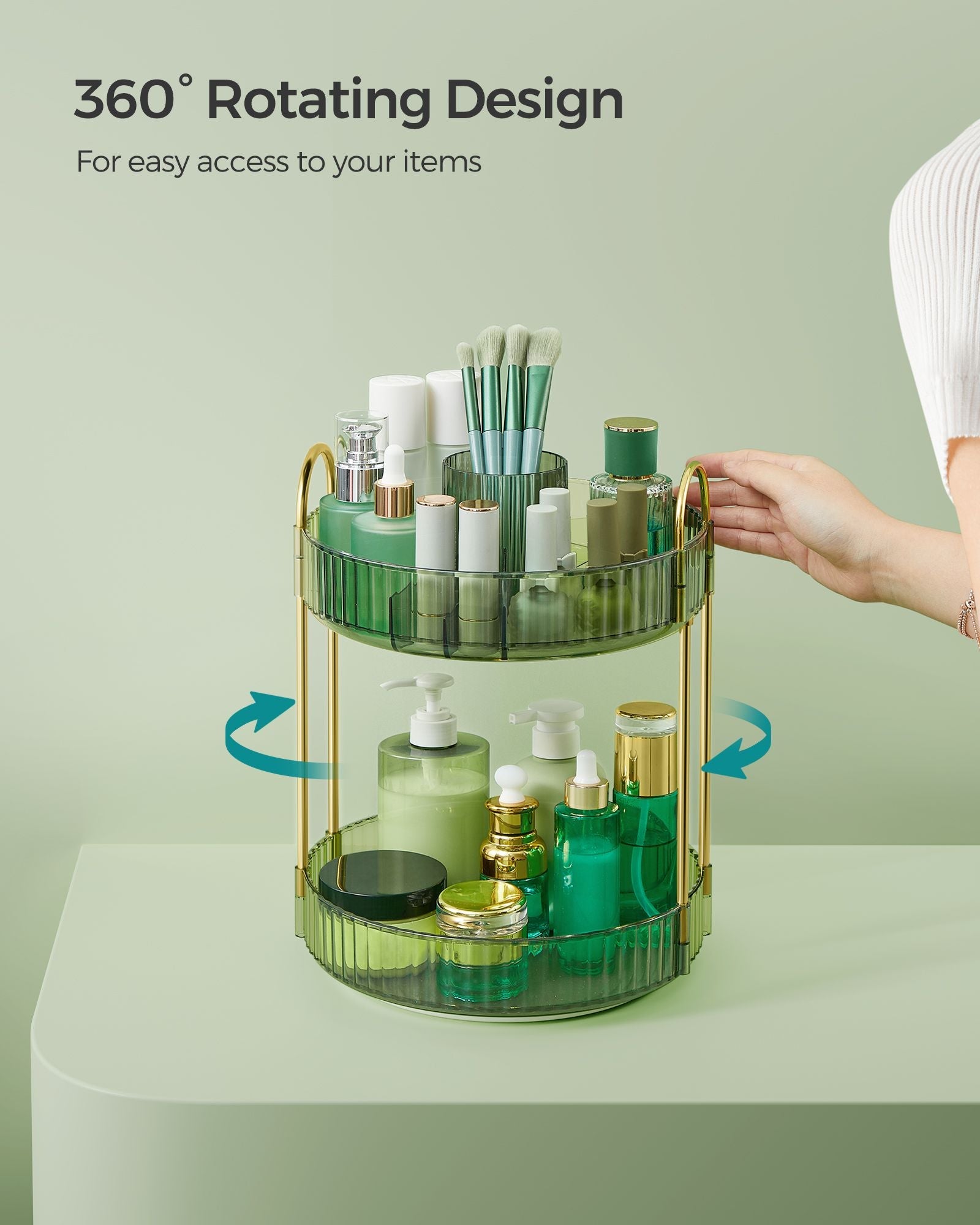 Rotating Makeup Organiser – Plastic – Pale Green – Customisable 2-Tier Design