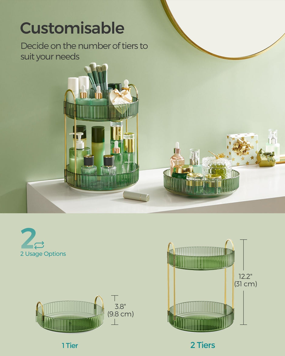 Rotating Makeup Organiser – Plastic – Pale Green – Customisable 2-Tier Design