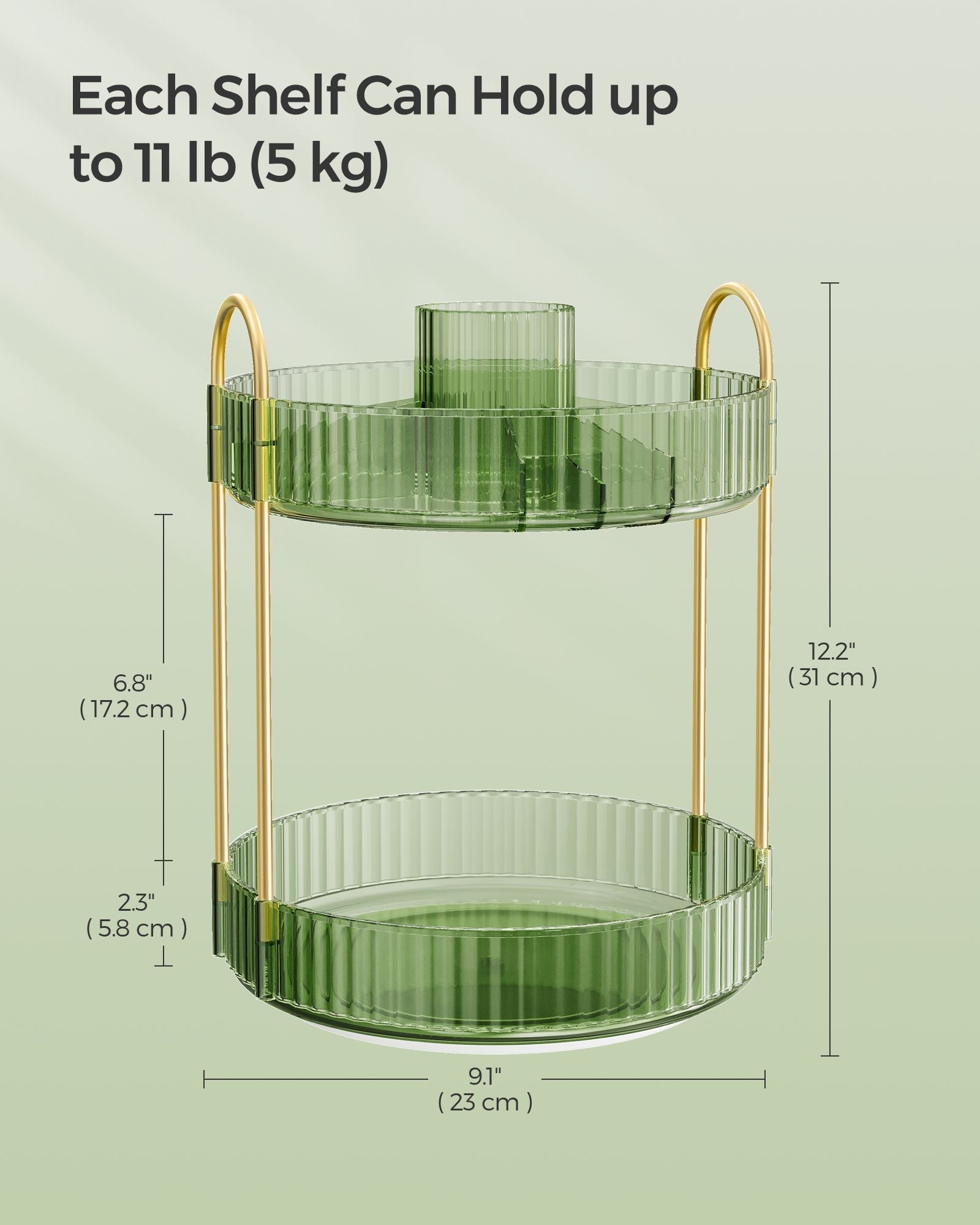 Rotating Makeup Organiser – Plastic – Pale Green – Customisable 2-Tier Design