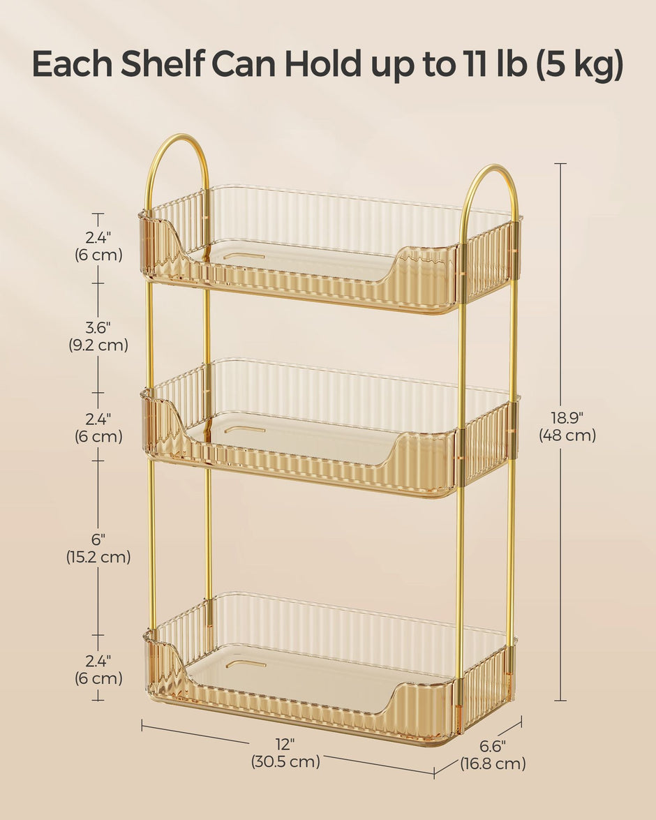 3-Tier Makeup Organiser – Metal – Champagne Gold – Customisable Design