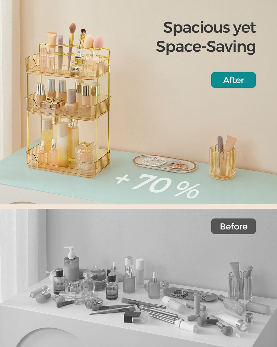 3-Tier Makeup Organiser – Metal – Champagne Gold – Customisable Design