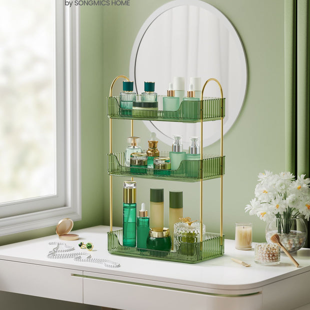3-Tier Makeup Organiser – Plastic – Pale Green – Customisable Skincare and Jewellery Storage