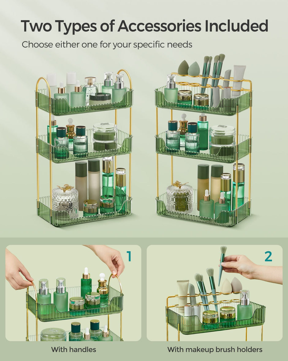 3-Tier Makeup Organiser – Plastic – Pale Green – Customisable Skincare and Jewellery Storage