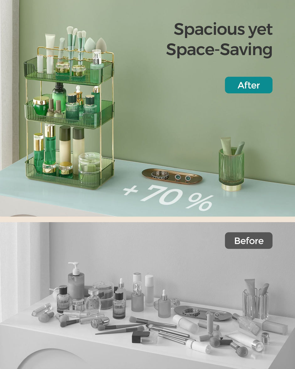 3-Tier Makeup Organiser – Plastic – Pale Green – Customisable Skincare and Jewellery Storage