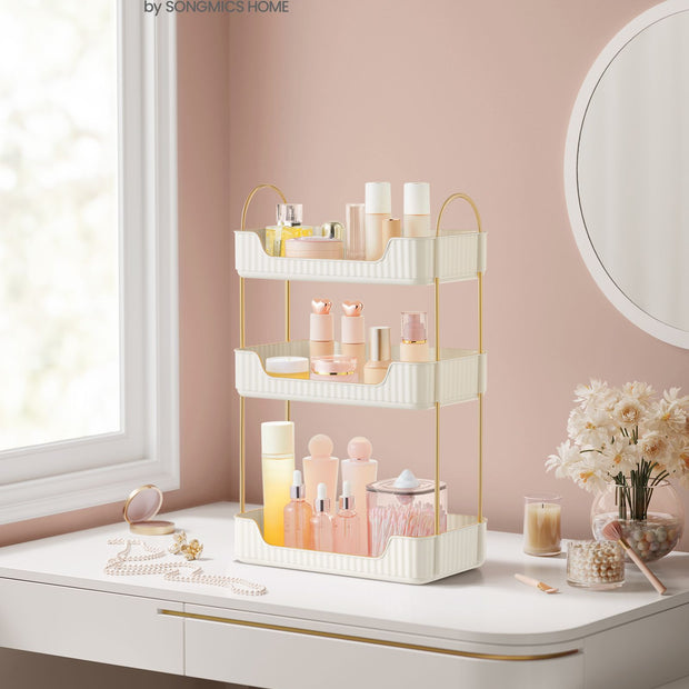 3-Tier Rectangular Makeup Organiser – Acrylic – Cloud White – Customisable Skincare and Jewellery Holder