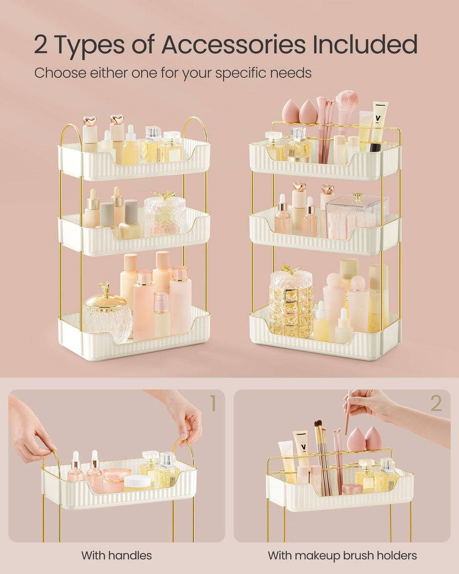 3-Tier Rectangular Makeup Organiser – Acrylic – Cloud White – Customisable Skincare and Jewellery Holder
