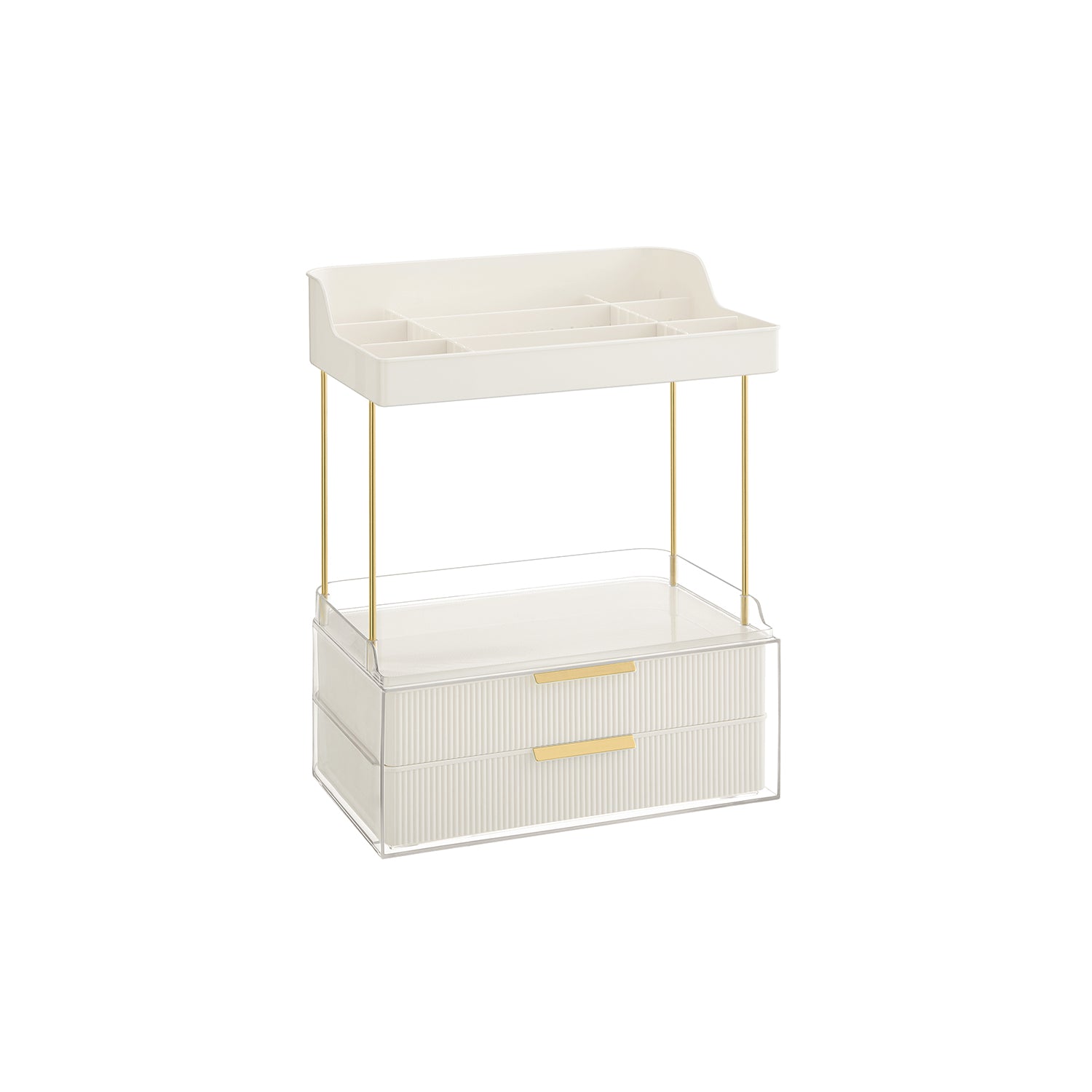 Makeup Organiser – Acrylic – Cloud White – 4 Layers with Dividers and Anti-Slip Design