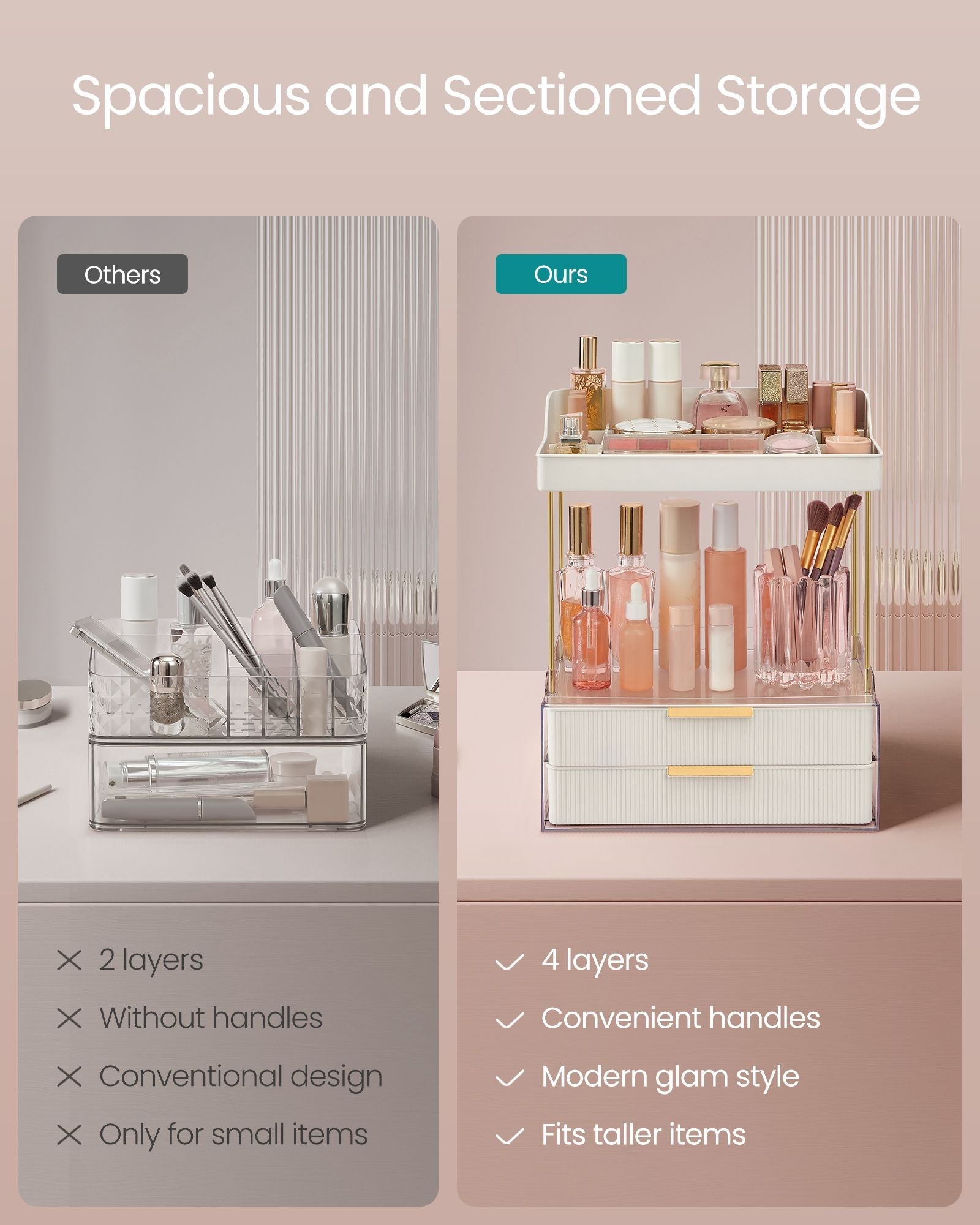 Makeup Organiser – Acrylic – Cloud White – 4 Layers with Dividers and Anti-Slip Design