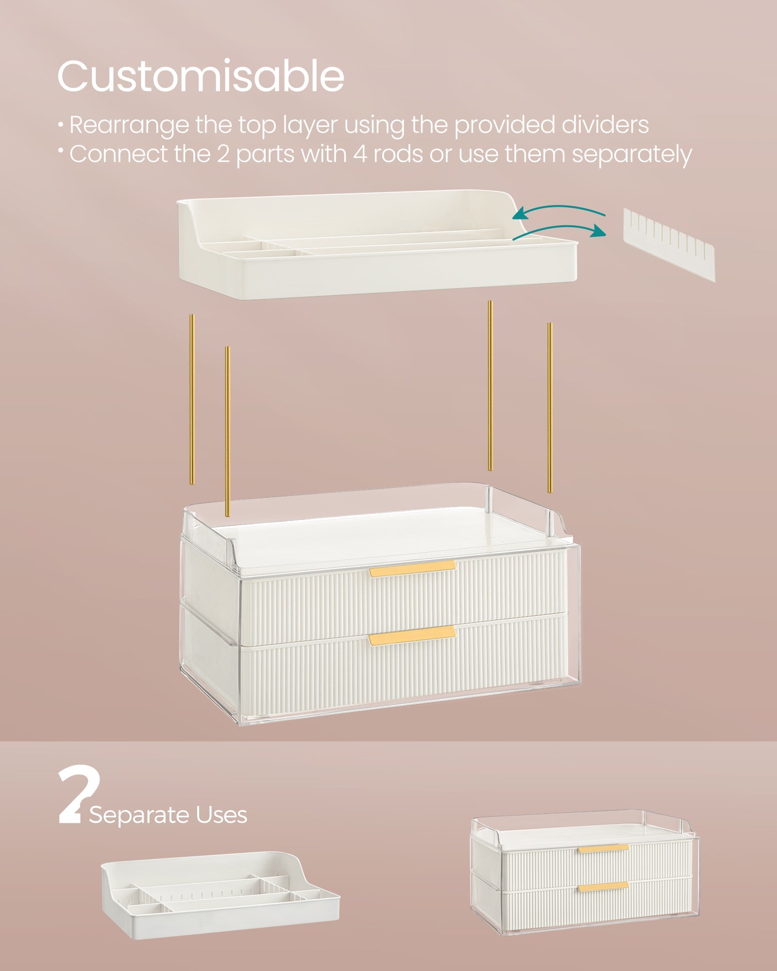 Makeup Organiser – Acrylic – Cloud White – 4 Layers with Dividers and Anti-Slip Design