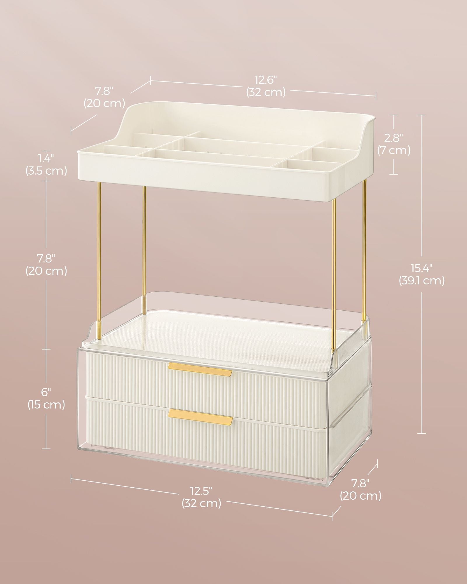Makeup Organiser – Acrylic – Cloud White – 4 Layers with Dividers and Anti-Slip Design
