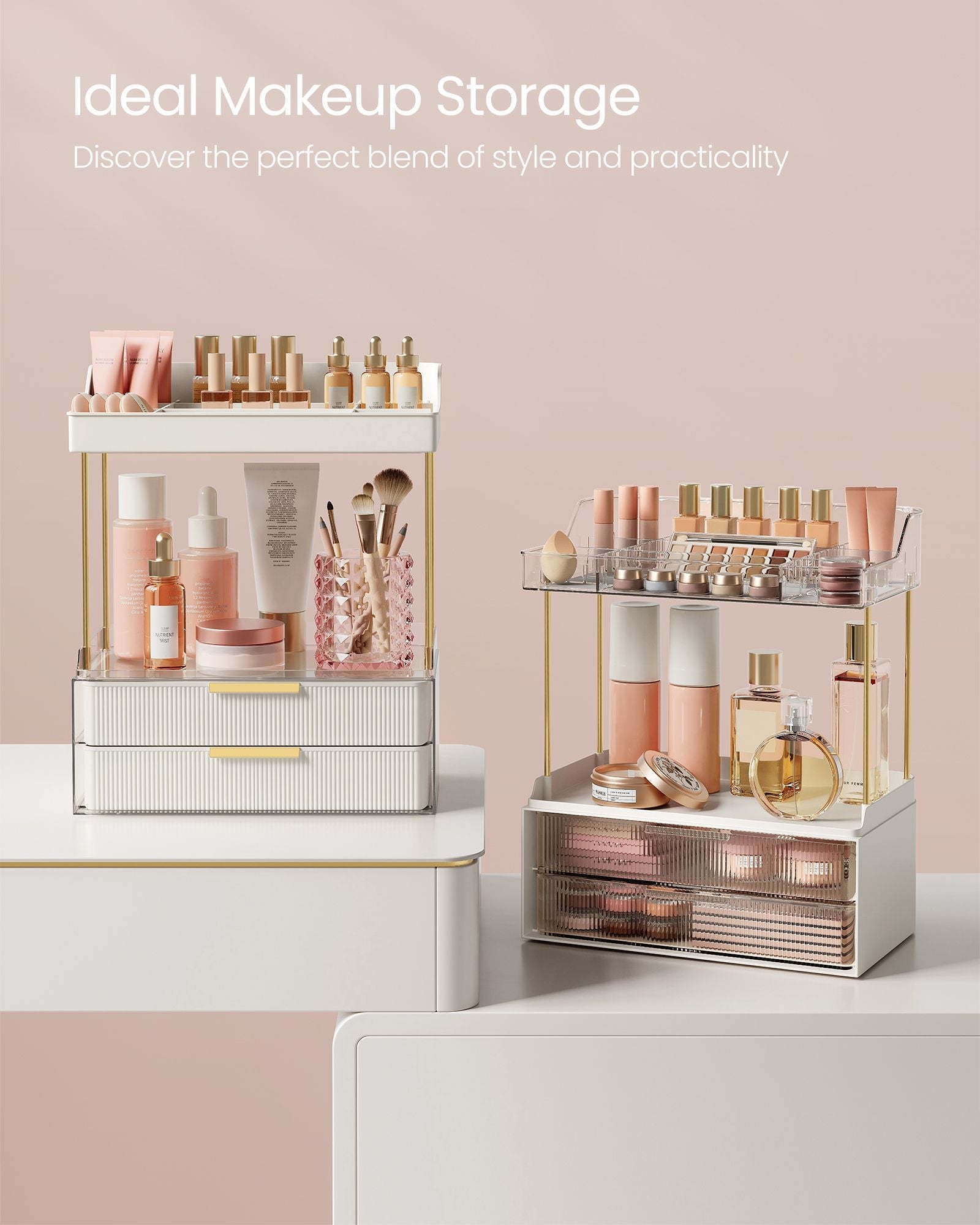 Makeup Organiser – Acrylic – Cloud White – 4 Layers with Dividers and Anti-Slip Design