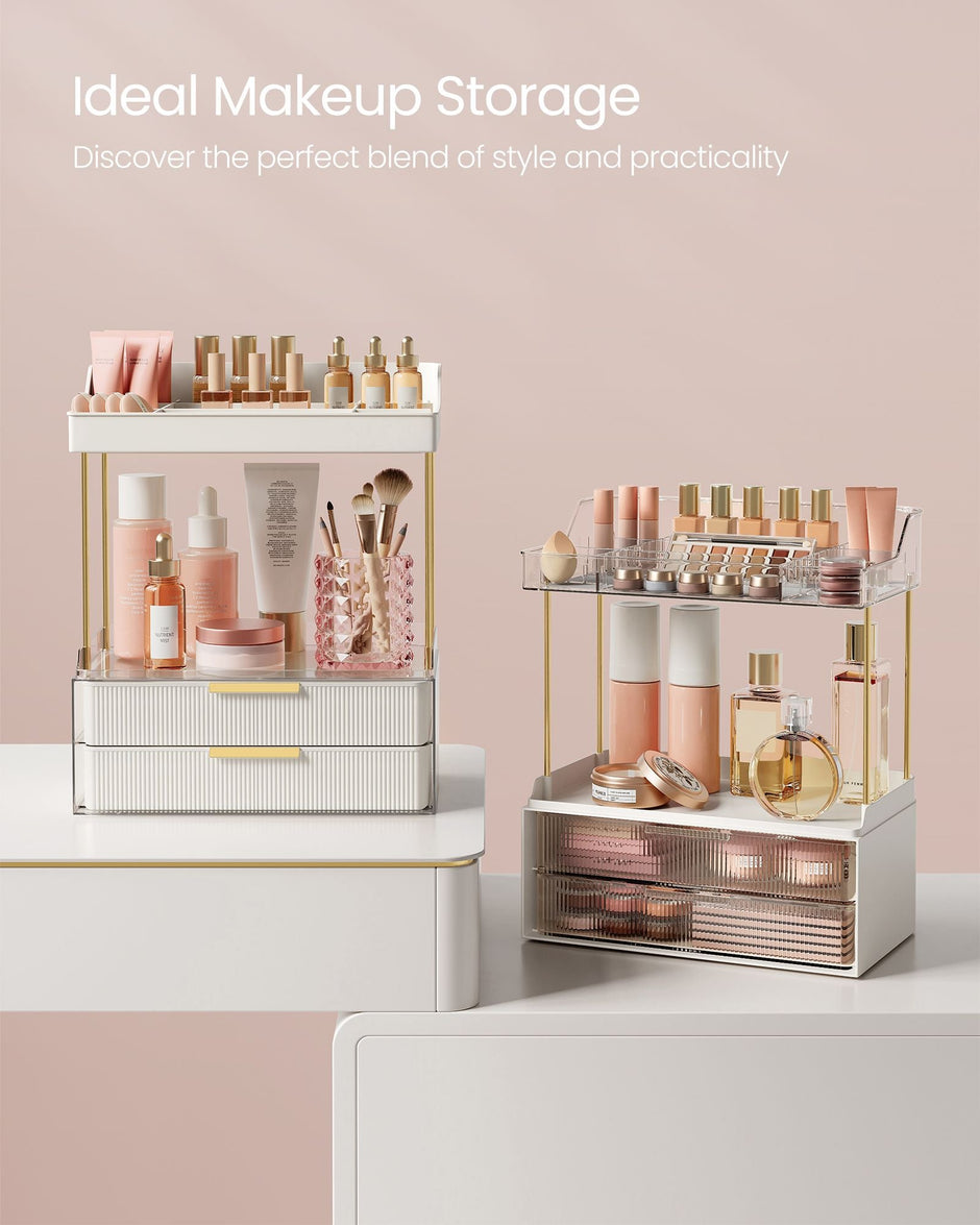 Makeup Organiser – Acrylic – Cloud White – 4 Layers with Dividers and Anti-Slip Design