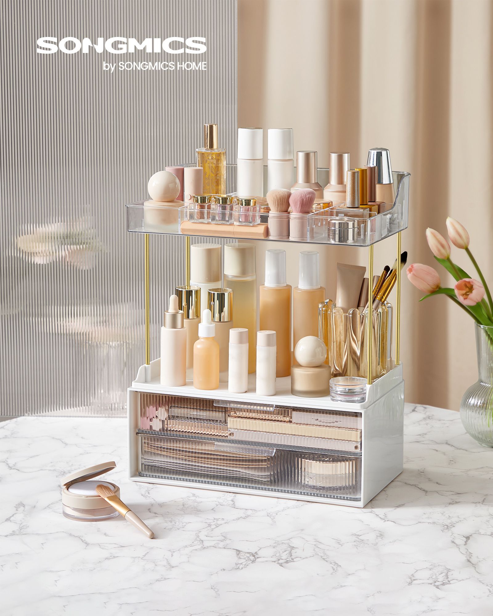 4-Layer Makeup Organiser – Plastic – Cloud White – Anti-Slip Design
