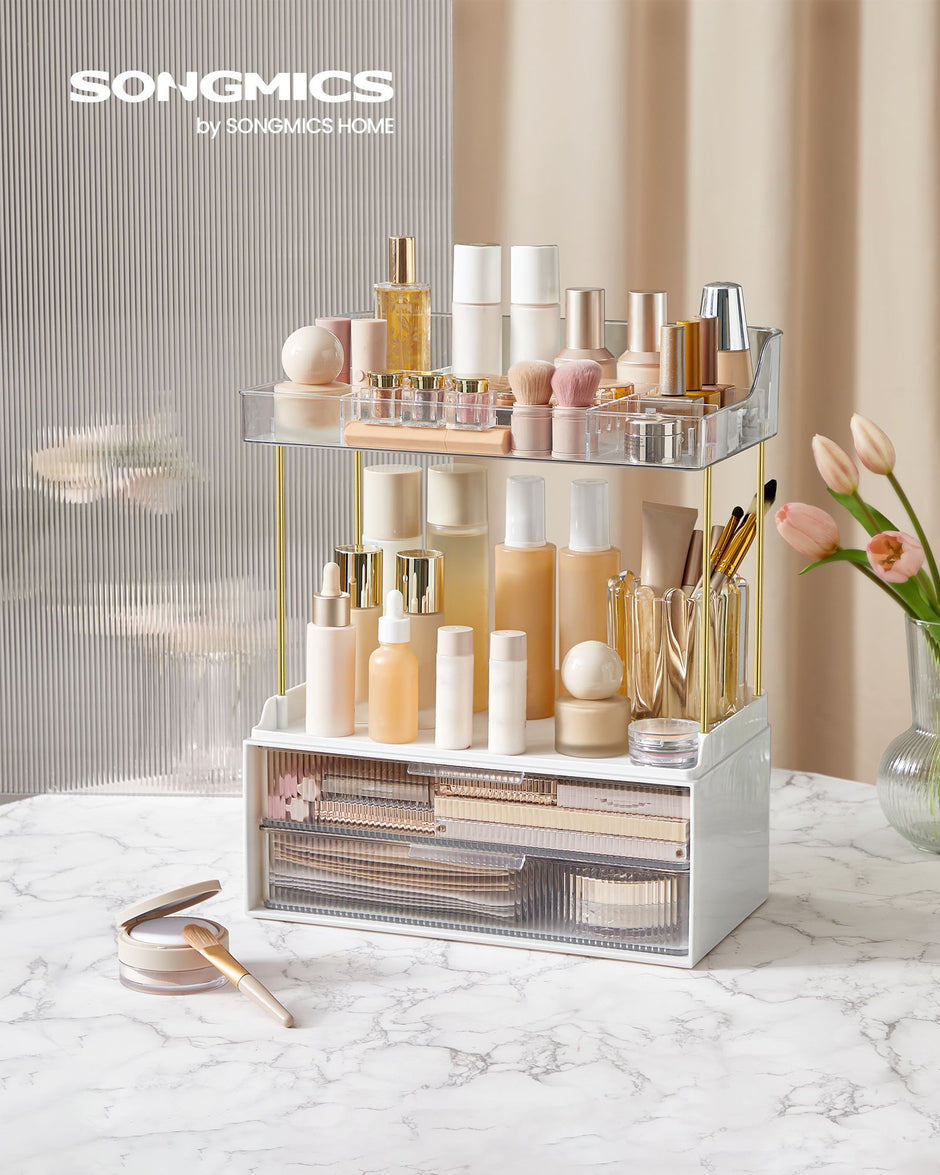 4-Layer Makeup Organiser – Plastic – Cloud White – Anti-Slip Design