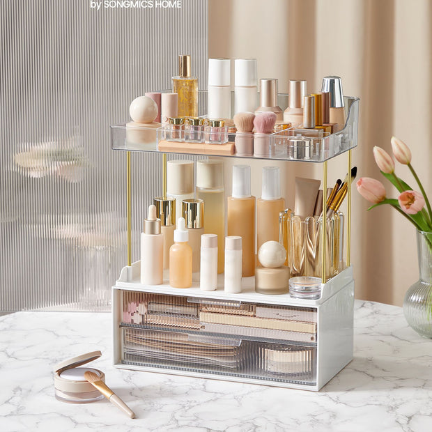 4-Layer Makeup Organiser – Plastic – Cloud White – Anti-Slip Design