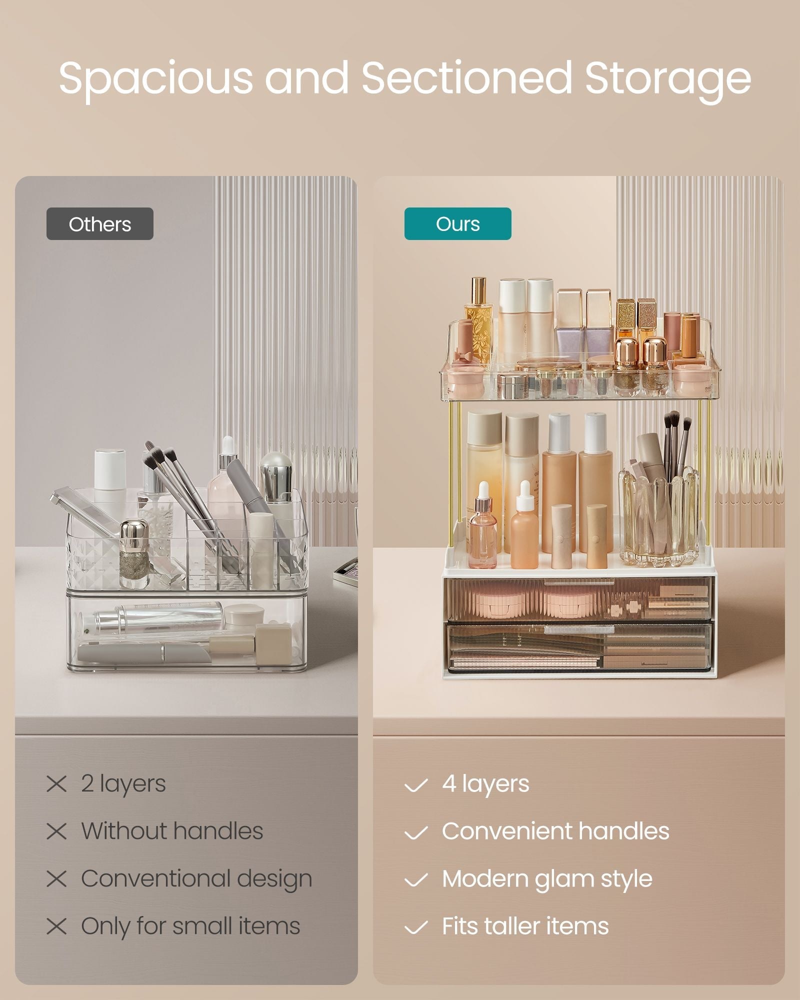 4-Layer Makeup Organiser – Plastic – Cloud White – Anti-Slip Design
