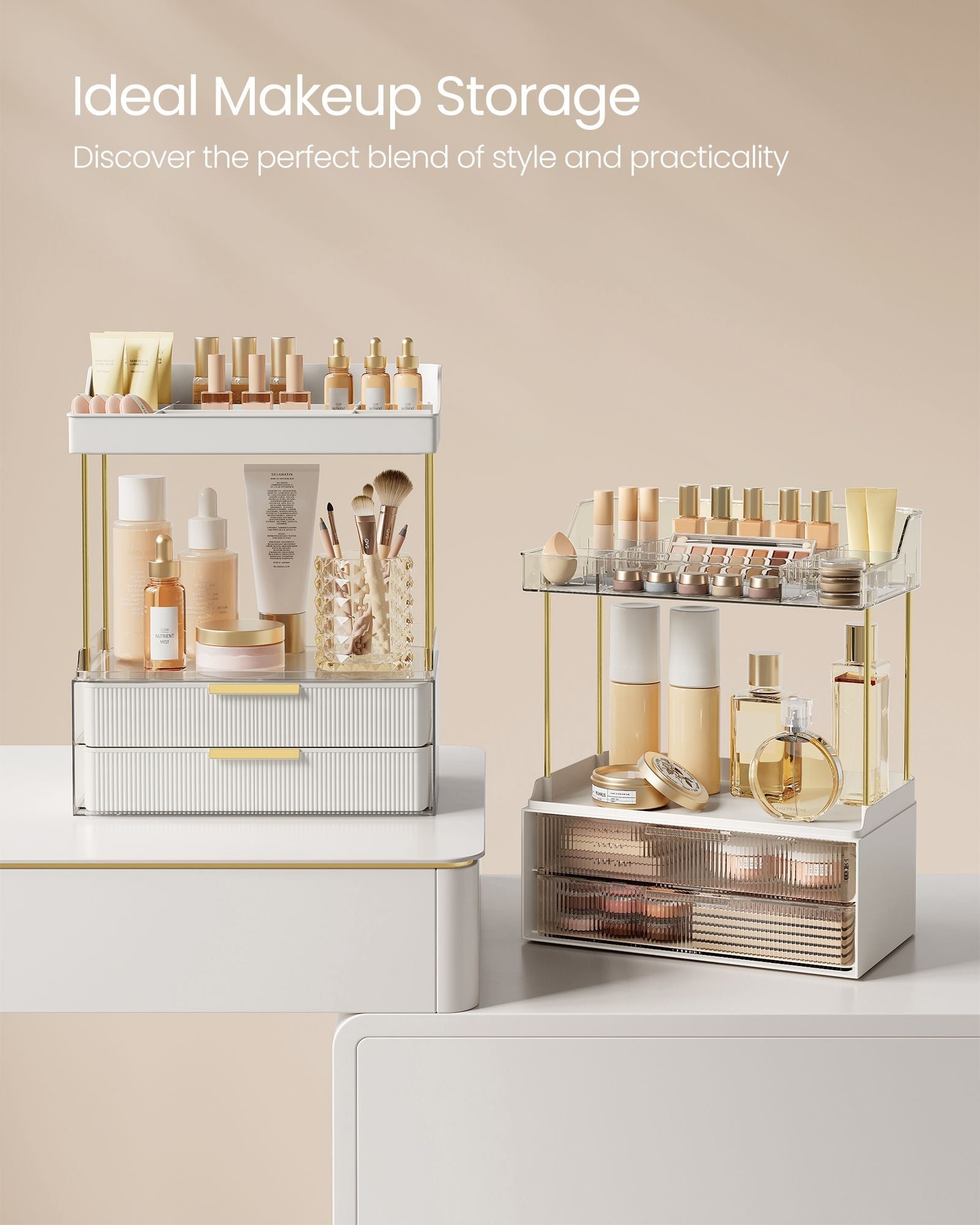 4-Layer Makeup Organiser – Plastic – Cloud White – Anti-Slip Design