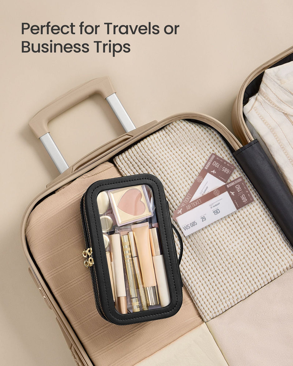 Makeup Bag – Fabric – Ink Black – Portable with Separate Brush Bag Pouch