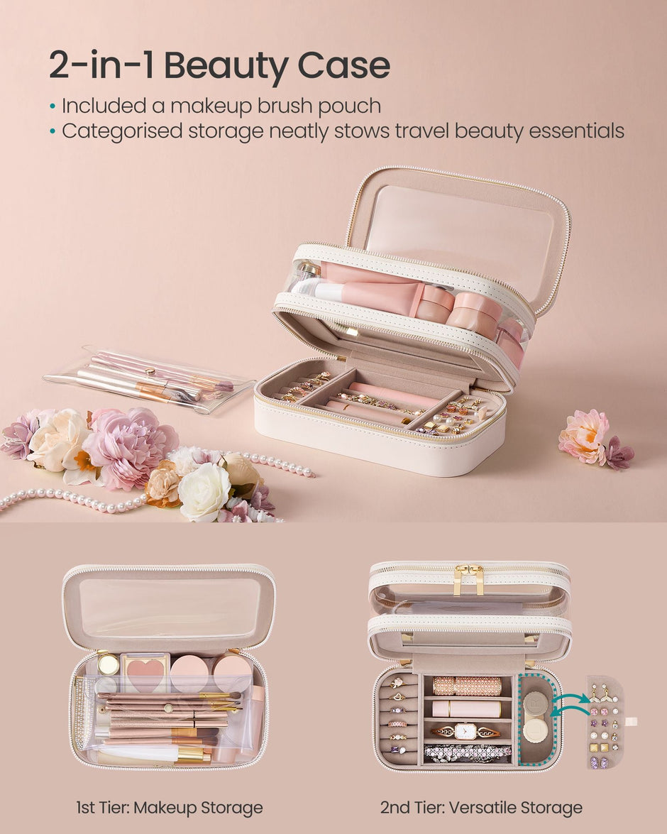 Makeup Bag – Fabric – Cloud White – Includes Separate Brush Pouch