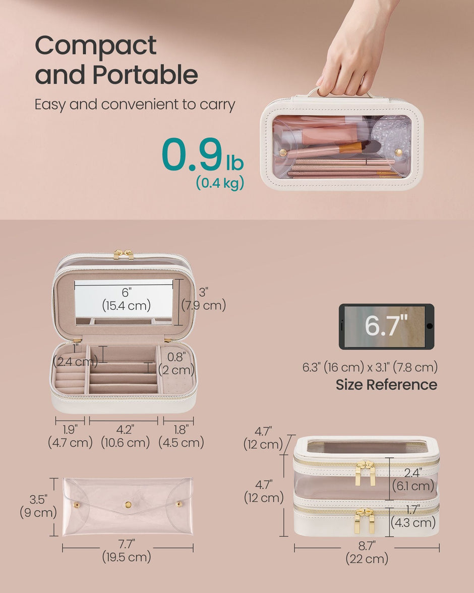Makeup Bag – Fabric – Cloud White – Includes Separate Brush Pouch