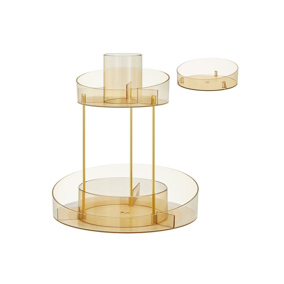 Round Rotating Makeup Organiser – Metal – Champagne Gold – 2-Tier with Extra Top Tray