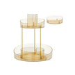 Round Rotating Makeup Organiser – Metal – Champagne Gold – 2-Tier with Extra Top Tray