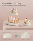 2-Tier Round Rotating Makeup Organiser – Plastic – White and Champagne Gold – Customisable with Extra Top Tray