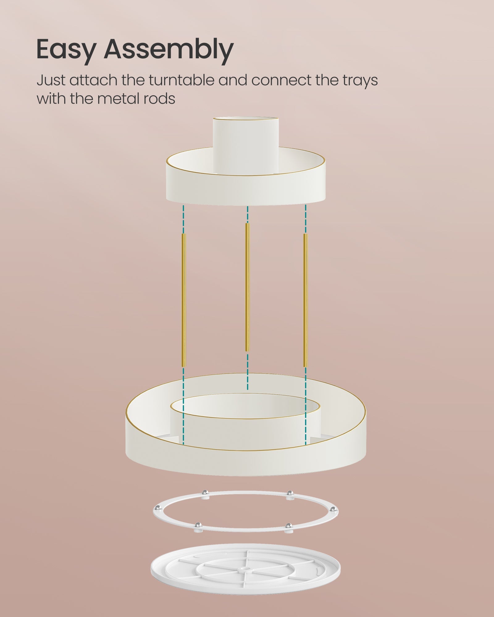 2-Tier Round Rotating Makeup Organiser – Plastic – White and Champagne Gold – Customisable with Extra Top Tray