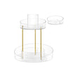 Round Rotating Makeup Organiser – Transparent – Champagne Gold – 2-Tier with Extra Top Tray