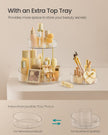 Round Rotating Makeup Organiser – Transparent – Champagne Gold – 2-Tier with Extra Top Tray
