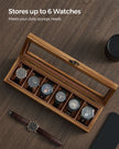 Watch Box – Solid Wood – Rustic Walnut – 6 Slots with Glass Lid and Removable Pillows