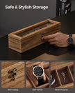 Watch Box – Solid Wood – Rustic Walnut – 6 Slots with Glass Lid and Removable Pillows