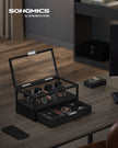 2-Tier Watch Box – Solid Wood and Acrylic – Ink Black – Velvet Lining with 7 Pillars and Drawer