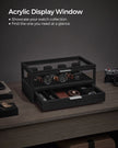 2-Tier Watch Box – Solid Wood and Acrylic – Ink Black – Velvet Lining with 7 Pillars and Drawer