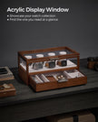 2-Tier Watch Box – Solid Wood – Natural Finish – 7 Pillars with Drawer and Velvet Lining