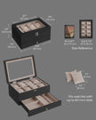 Wood Watch Box – Solid Wood – Rustic Walnut – 2-Tier with Glass Lid and 8 Slots