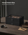 Wood Watch Box – Solid Wood – Rustic Walnut – 2-Tier with Glass Lid and 8 Slots