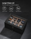 Wood Watch Box – Solid Wood – Rustic Walnut – 2-Tier with Glass Lid and 8 Slots