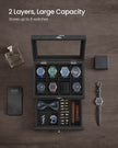 Watch Box – Solid Wood – Ink Black – 8 Slots with Pillows and Glass Lid
