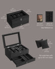 Watch Box – Solid Wood – Ink Black – 8 Slots with Pillows and Glass Lid
