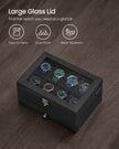 Watch Box – Solid Wood – Ink Black – 8 Slots with Pillows and Glass Lid